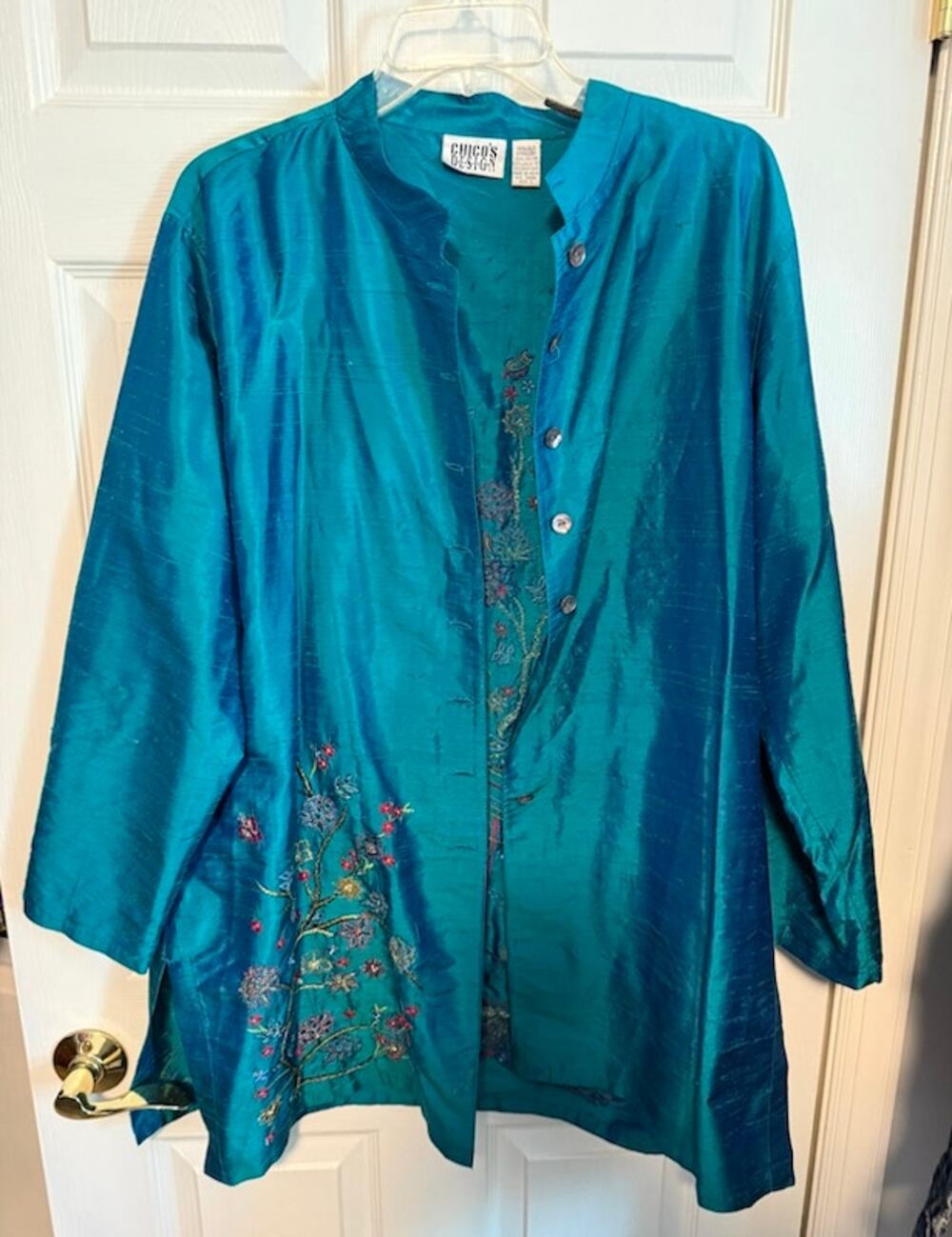 Chico's Design Silk Asian Embroidered Jacket Women's Size 3(X)